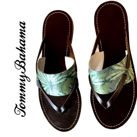 TOMMY BAHAMA Tropical Leather Sandal, Resort, Vacation, Pool, Lounge, Beach 10 - Picture 1 of 5